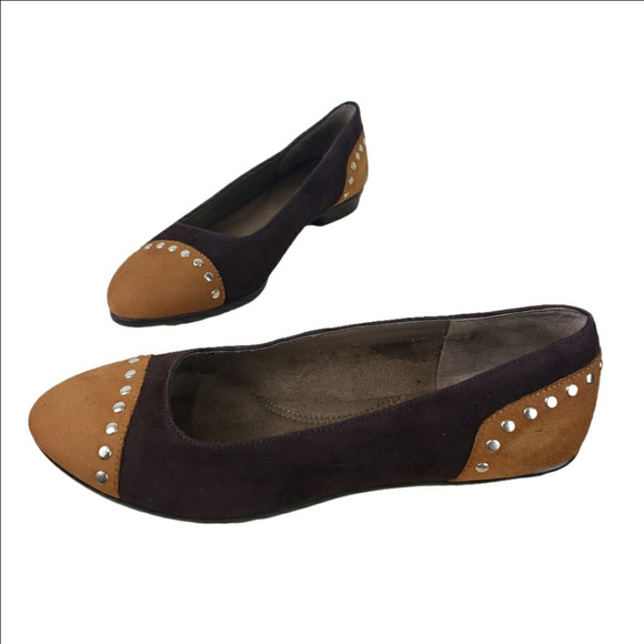 Aerosoles Know it All Flat Shoes Size 8M Brown Suede Leather Studded Pointed Toe - Picture 1 of 14